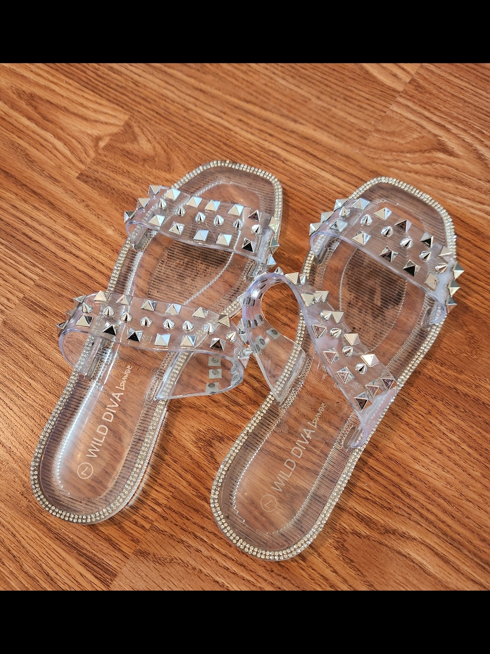 Clear Studded Slide Sandals by Wild Diva, Jelly Shoes